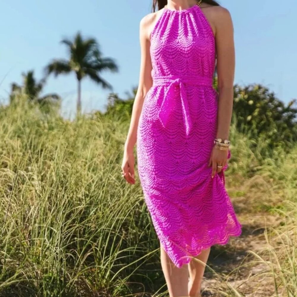 Lilly Pulitzer Bingham Midi Dress, Wild Fuchsia -- L